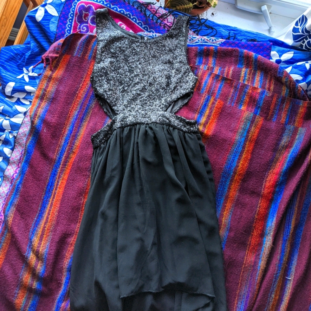 Tobi High Low Sequined Black Dress